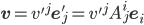 \displaystyle{\mathbf{v}=v'^j\mathbf{e}'_j=v'^jA^i_j\mathbf{e}_i}